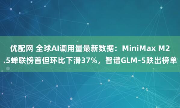 优配网 全球AI调用量最新数据：MiniMax M2.5蝉联榜首但环比下滑37%，智谱GLM-5跌出榜单